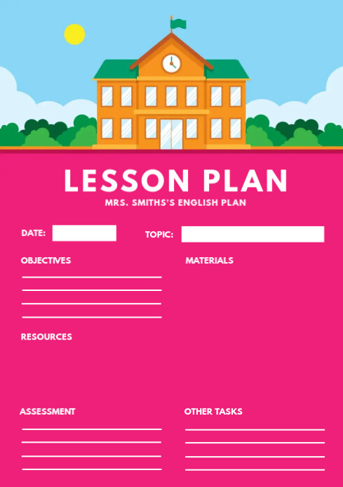 Customized Lesson Plan Pink Custom Lesson Plan Sheet for School Template | PosterMyWall