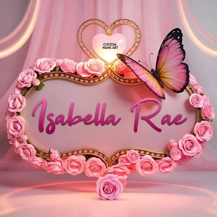 Pink Custom Name Art Square (1:1) | Pink Floral Butterfly Personalized ...