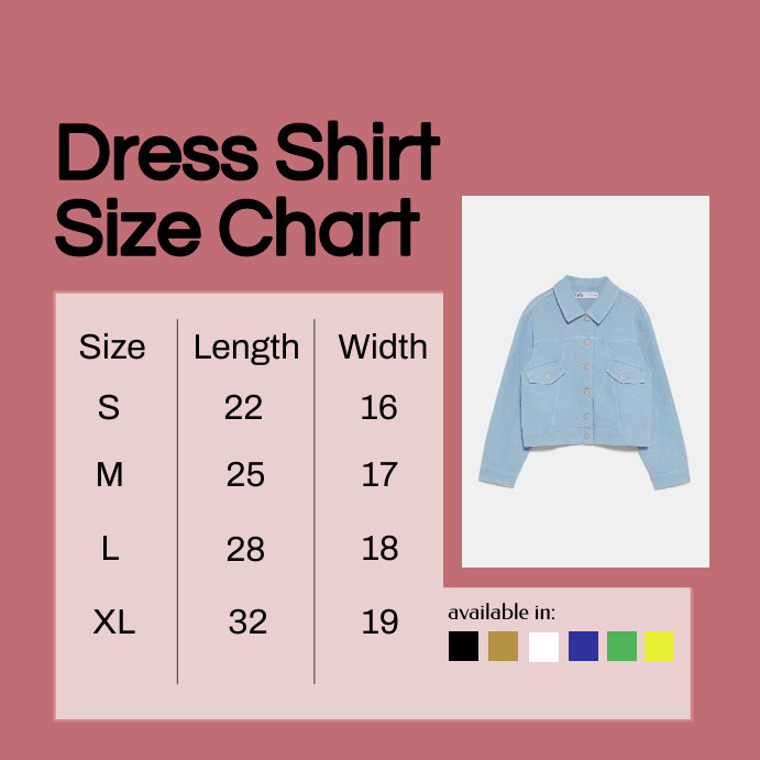Dress Shirt Size Chart Template | PosterMyWall Dress Shirt Size Chart Template | PosterMyWall