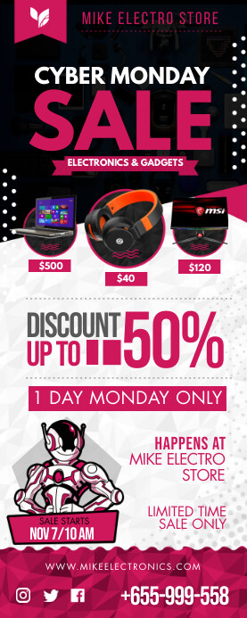Pink Cyber Monday 3' x 6' Retail Banner template