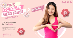 สีชมพู Breast Cancer Awareness ปกอีเวนต์บน Facebook Template
