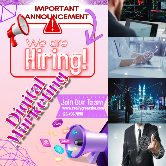 Pink Digital Marketing Job Hiring Instagram Post Template | PosterMyWall
