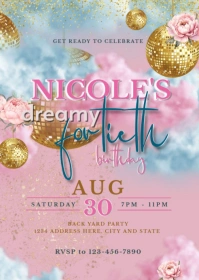 Pink Dreamy Disco Birthday A6 template