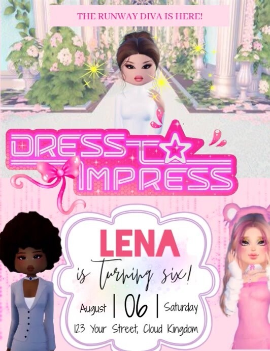 PINK DRESS TO IMPRESS BIRTHDAY INVITATION Template | PosterMyWall