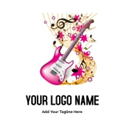 Pink Electric Guitar Illustration Logo template