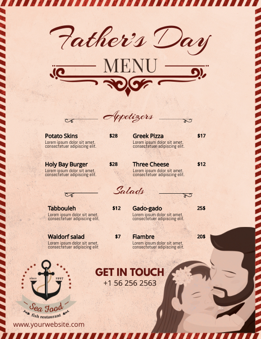 Copy of Pink Father's Day Custom Menu Design PosterMyWall