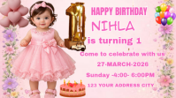 Pink First Birthday Celebration Twitter Post Twitter-opslag template