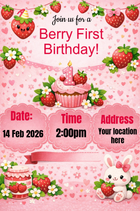 Pink First Birthday Poster Template | PosterMyWall