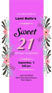 Pink Floral 21 Birthday Invite Instagram Stor template