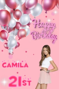 Pink Floral 21 St Happy Birthday Póster Poster template