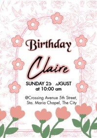 Pink Floral Birthday Invitation A4 template