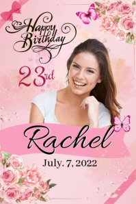 Pink Floral Birthday Poster template