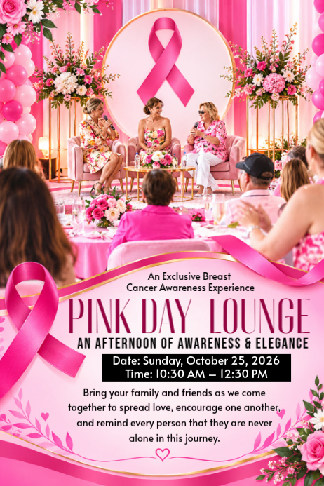 Pink Bars Screen Pink Floral Breast Cancer Awareness Event Poster Template | PosterMyWall