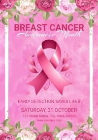 Pink Floral Breast Cancer Awareness Flyer A4 template