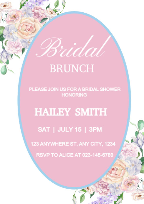 Pink Floral Bridal Brunch Invitation Template Design  A4