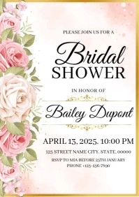 Pink Floral Bridal Shower Invitation A5 template