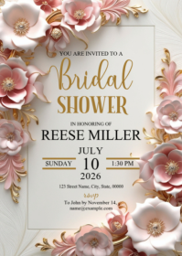 Pink Floral Bridal Shower Invitation A6 template