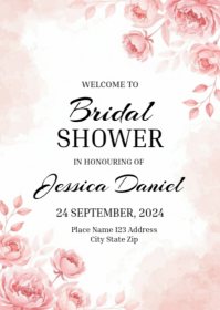 Pink floral bridal shower invitation template A6