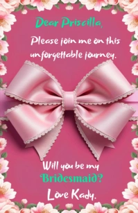Pink Floral Bridesmaid Proposal Card/Invitation Template Полстраницы широкого формата