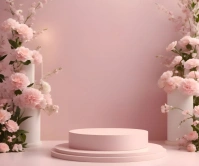 Pink floral display podium mockup Large Rectangle template