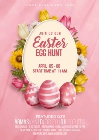 Pink Floral Easter Egg Hunt Party  A3 template