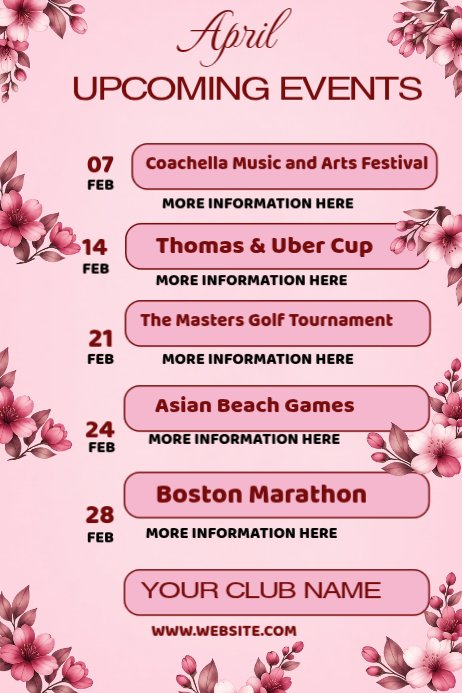 Pink Event Calendar Posters Template | PosterMyWall