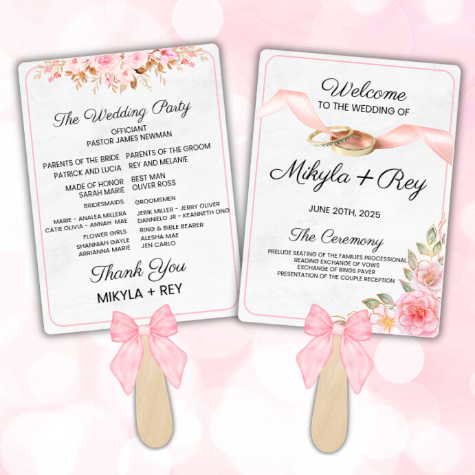 Pink Floral Fan Wedding Invitation Instagram Post template