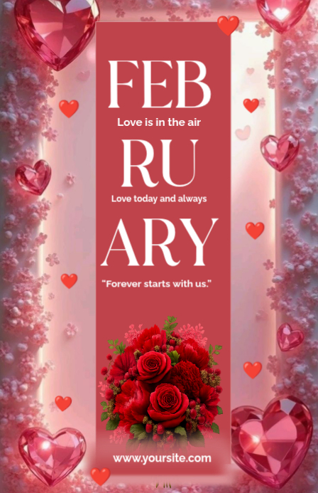 Plantilla de Pink Floral February New Month Post - Valentine Half Page ...