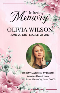 Pink Floral Funeral Invitation Card Half Page Wide template
