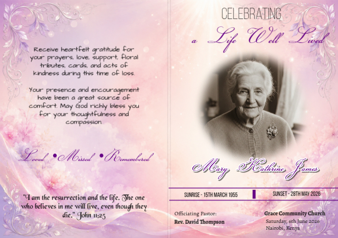 Pink Funeral Program A3 Template | PosterMyWall