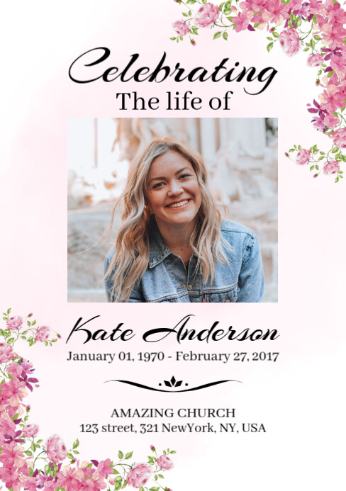 Copy of Pink Floral Funeral Program A5 | PosterMyWall