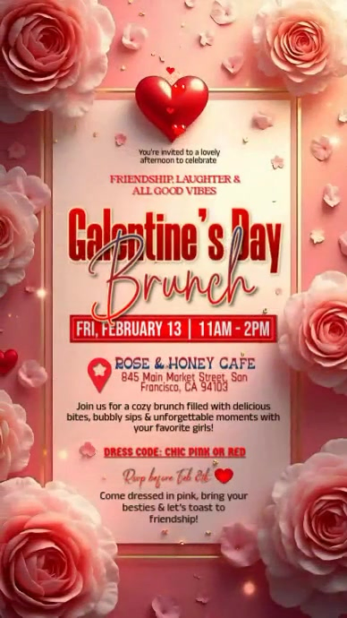 Copy of Pink Floral Galentine's Day Brunch Instagram Story/ Pink Rose ...