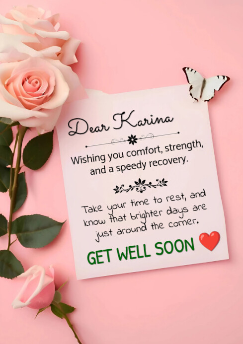Pink Floral Get Well Soon Card A4 template