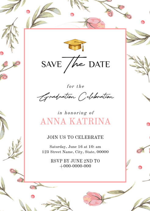 Pink Floral Graduation Celebration A6 Templat | PosterMyWall