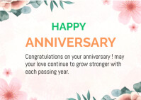 Pink Floral Green And Pink Floral Happy Anniversary Postcard Postcard template