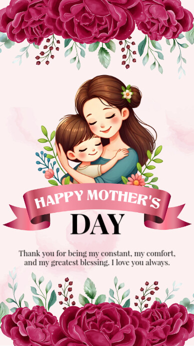 Pink Floral Happy Mother's Day Wish Instagram Story template