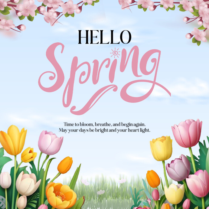 Pink Floral Hello Spring Instagram Post Template | PosterMyWall