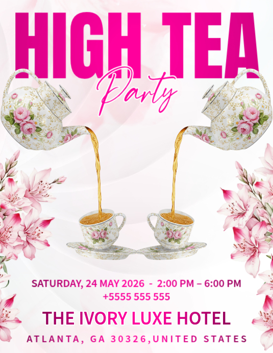 Plantilla de Pink Floral High Tea Party Flyer | PosterMyWall