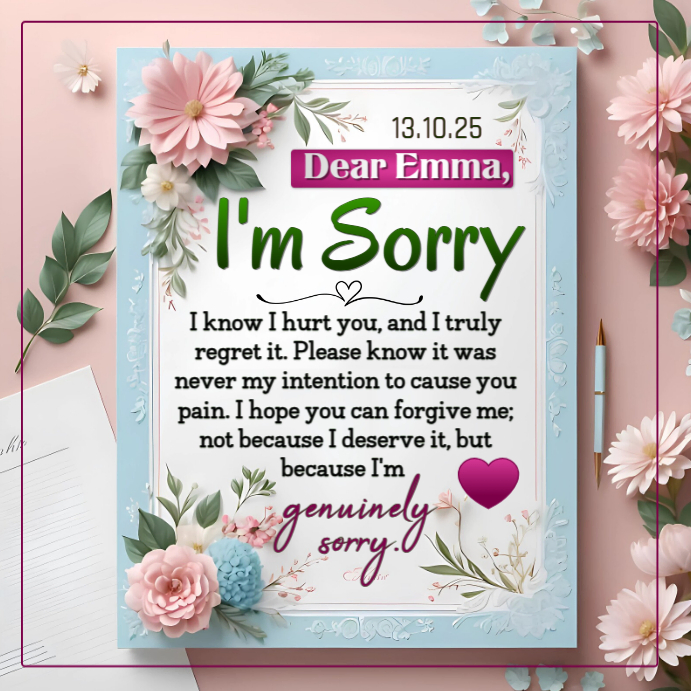 Pink Floral I'm Sorry Message Square (1:1) Template | PosterMyWall