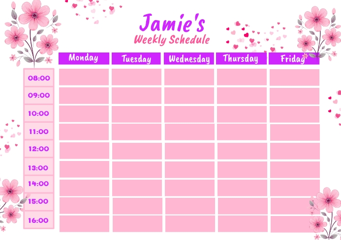 Weekly Routine Template Pink Pink Floral Kids Weekly Schedule Template | PosterMyWall