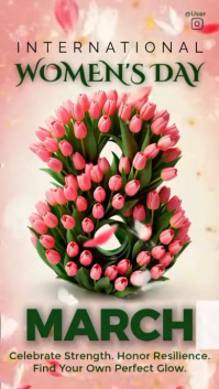 Pink Floral March 8 Women's Day Animated Reel Instagram Reel template