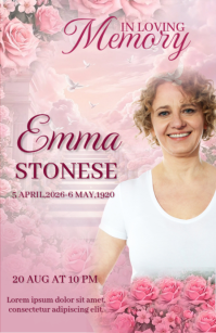 Pink Floral Memorial Service Half Page Wide template