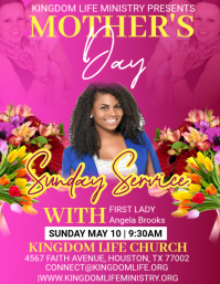 Pink Floral Mother's Day Church Service Flyer Pamflet (VSA Brief) template