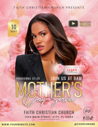 Pink Floral Mother's Day Church Service Flyer template