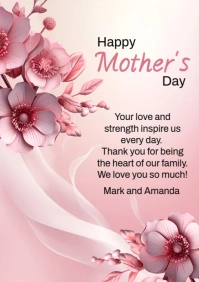 Pink Floral Mother's Day Greeting Card A5 template