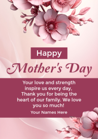 Pink Mother's Day Greeting A5 Template