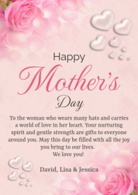 Pink Floral Mother's Day Greeting Card A5 template