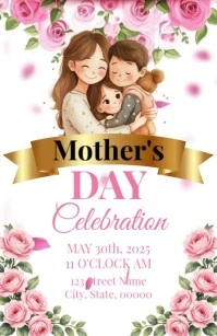 Pink Floral Mother's Day Invitation Half Page Wide Media Página Ancho template