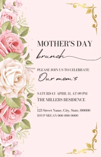 Pink Floral Mother's Day Invitation Half Page Wide template