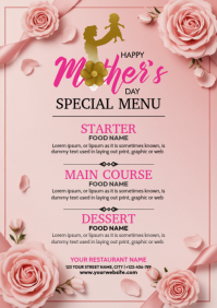 Pink Floral Mother's Day Special Menu A4 template
